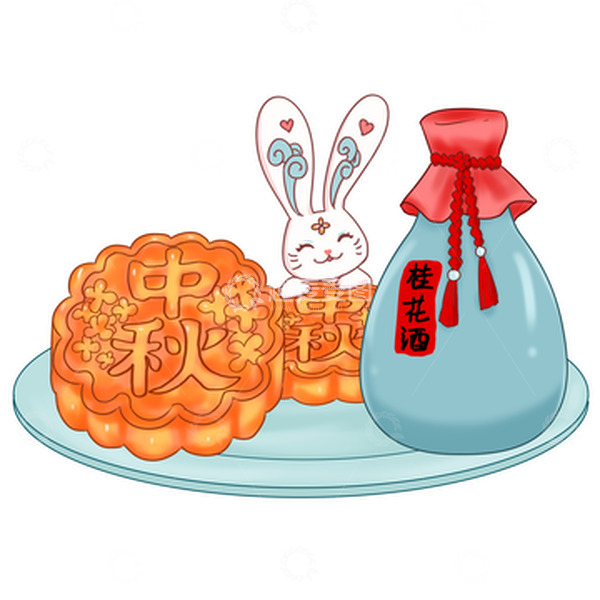 源文件下载【趣麦麦图】中秋节玉兔桂花酒月饼