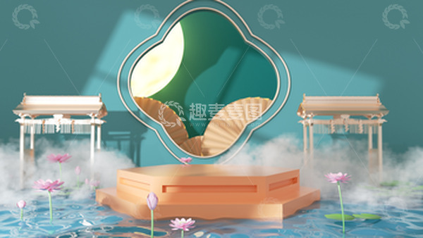 源文件下载【趣麦麦图】C4D电商中秋节中国风展台海报背景