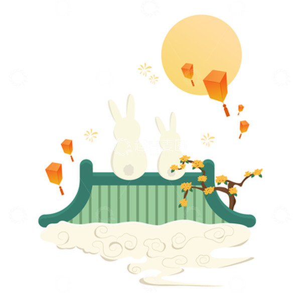 源文件下载【趣麦麦图】中秋节兔子赏月元素