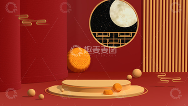 源文件下载【趣麦麦图】中秋红色C4D展台场景