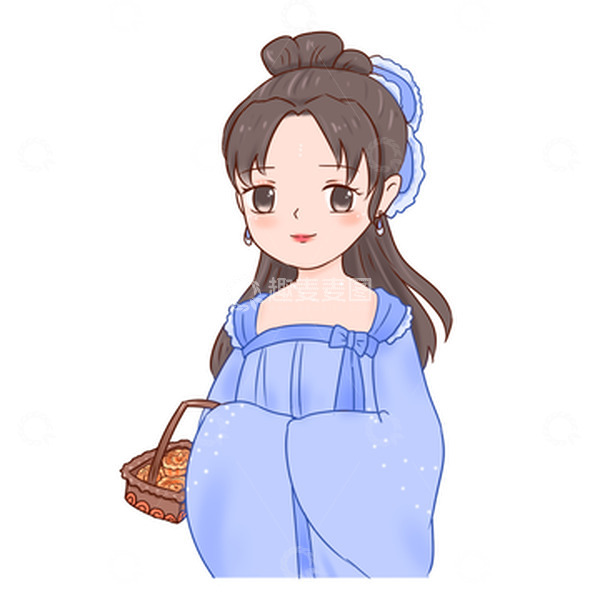 源文件下载【趣麦麦图】中秋节古风人物送一篮月饼