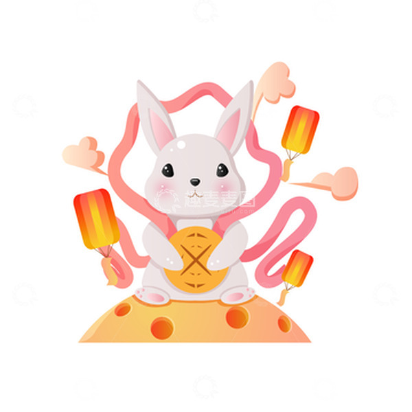 源文件下载【趣麦麦图】中秋节玉兔月饼矢量手绘插画