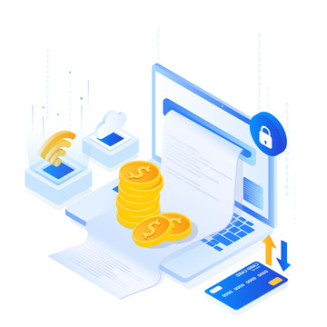 蓝色2.5D商务互联网笔记本打印装饰元素