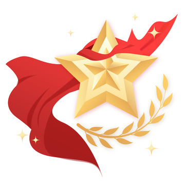红色中国风节日大气丝绸星星奖章装饰元素