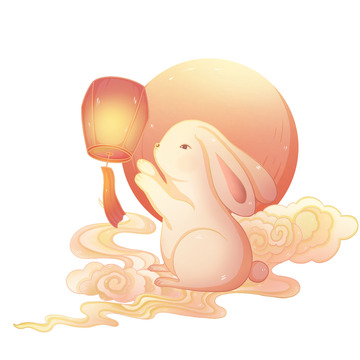 中秋节玉兔花灯圆月祥云国潮风元素