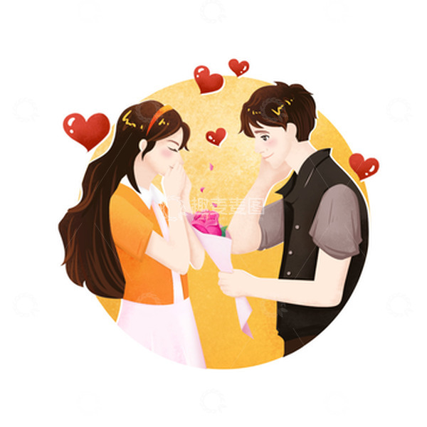源文件下载【趣麦麦图】七夕情侣浪漫约会送花手绘插画元素