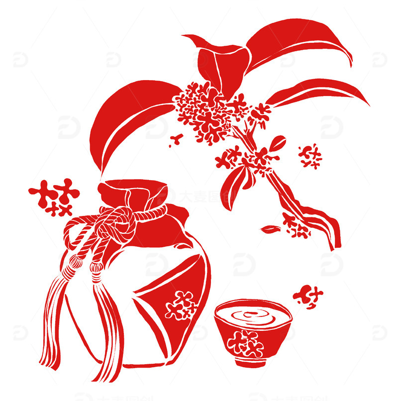 源文件下载【趣麦麦图】中秋节桂花酒桂花枝剪纸风中国传统节日元素
