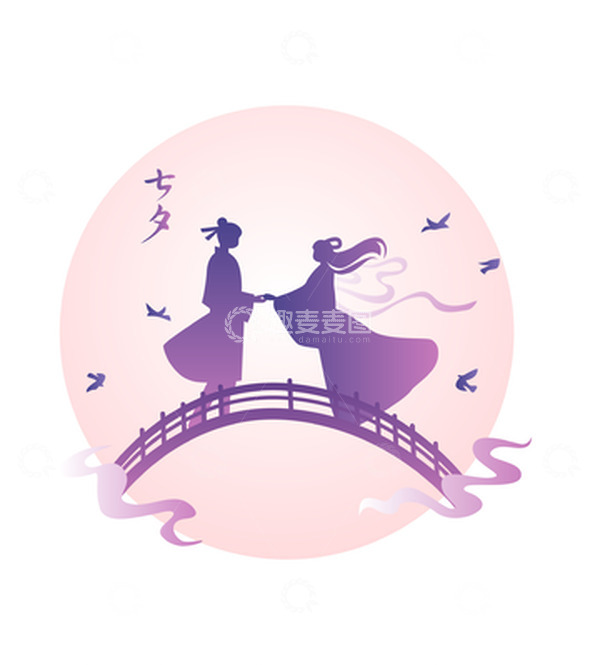 源文件下载【趣麦麦图】七夕,牛郎织女,鹊桥,喜鹊,浪漫,约会