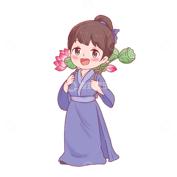 源文件下载【趣麦麦图】处暑采摘莲蓬丰收人物