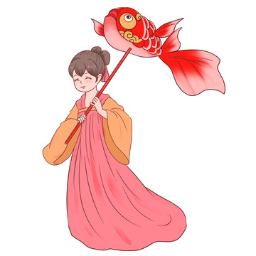 中秋节鱼灯女孩