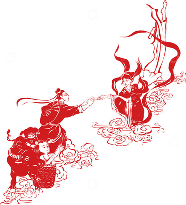 源文件下载【趣麦麦图】七夕牛郎织女鹊桥剪纸风中国风传统元素