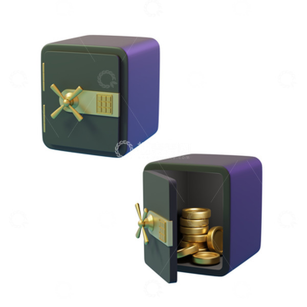 源文件下载【趣麦麦图】3D立体黑色金融保险箱保险柜