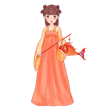 中秋节快乐手提鱼灯人物
