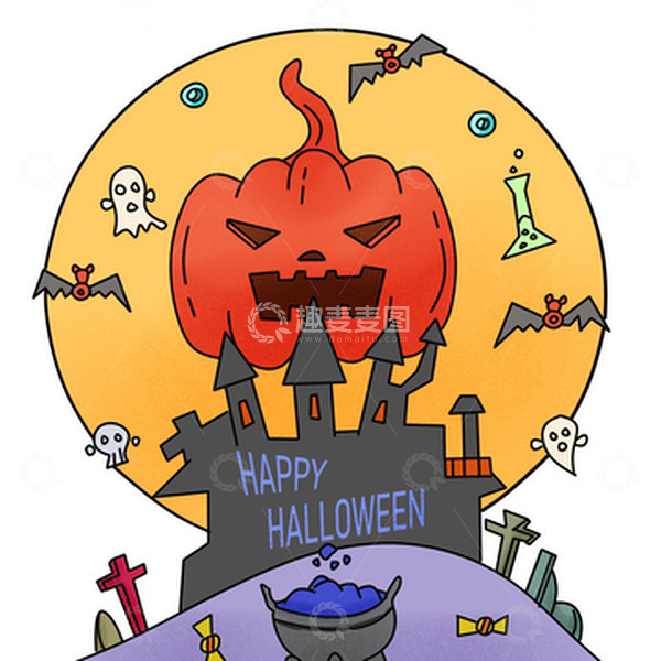 源文件下载【趣麦麦图】万圣节城堡墓碑南瓜幽灵
