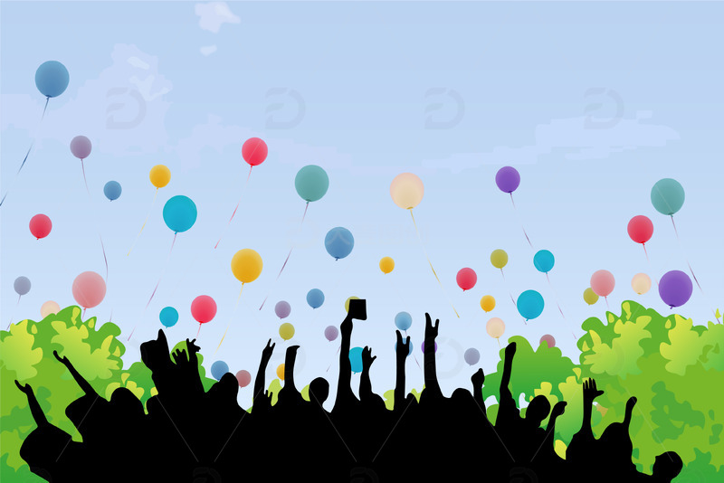 毕业季 天空 彩色气球 人物 剪影