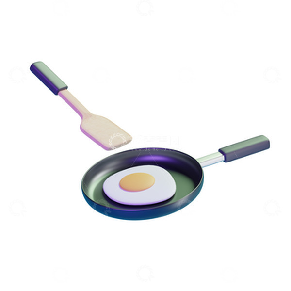 源文件下载【趣麦麦图】烹饪美食平底锅锅铲煎蛋3D卡通元素