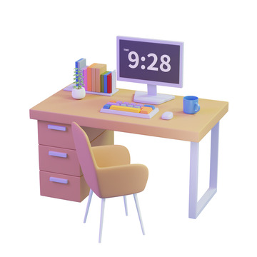 3D立体卡通商务办公座椅工作场景元素