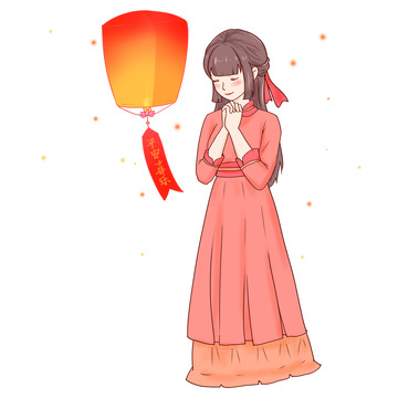 中秋节许愿孔明灯人物