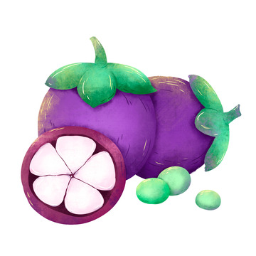 手绘水果切开山竹葡萄元素