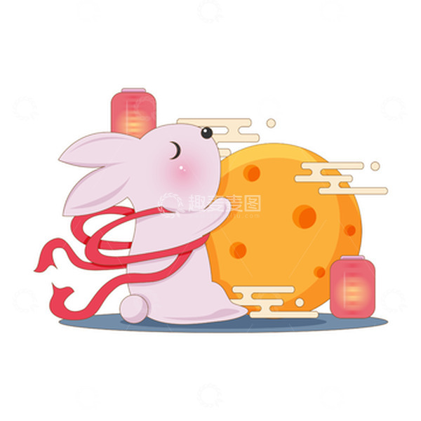 源文件下载【趣麦麦图】中秋节玉兔月亮手绘矢量插画