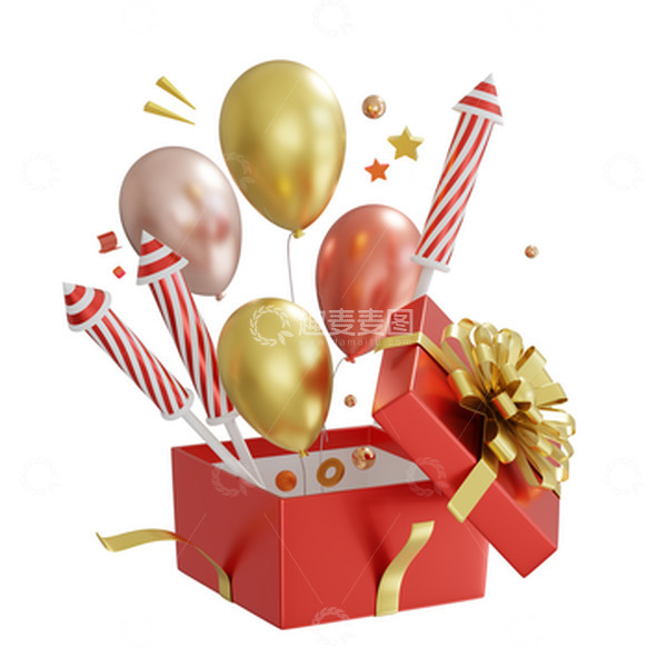 源文件下载【趣麦麦图】气球烟花火箭筒节日活动红色礼盒装饰元素