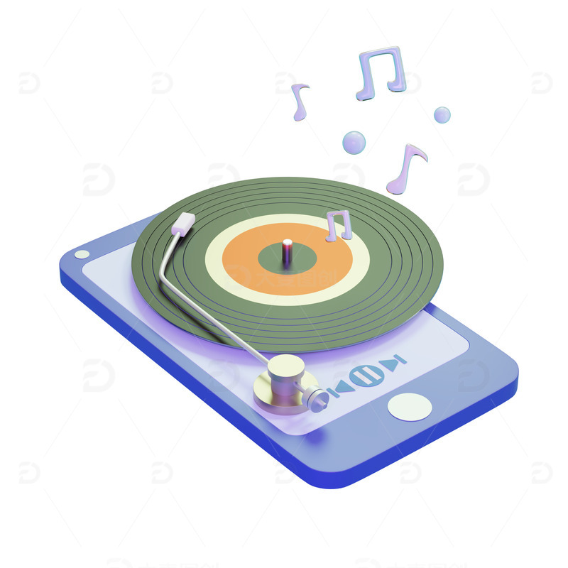 源文件下载【趣麦麦图】3D立体手机音乐播放器唱片模型