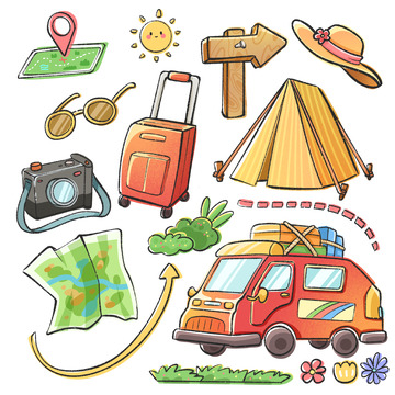 涂鸦手绘旅行郊游小元素