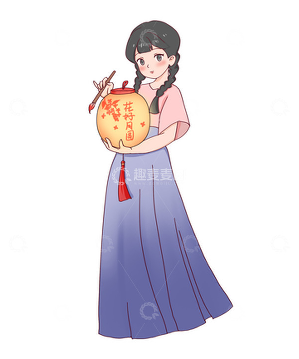 源文件下载【趣麦麦图】中秋节做花灯女孩