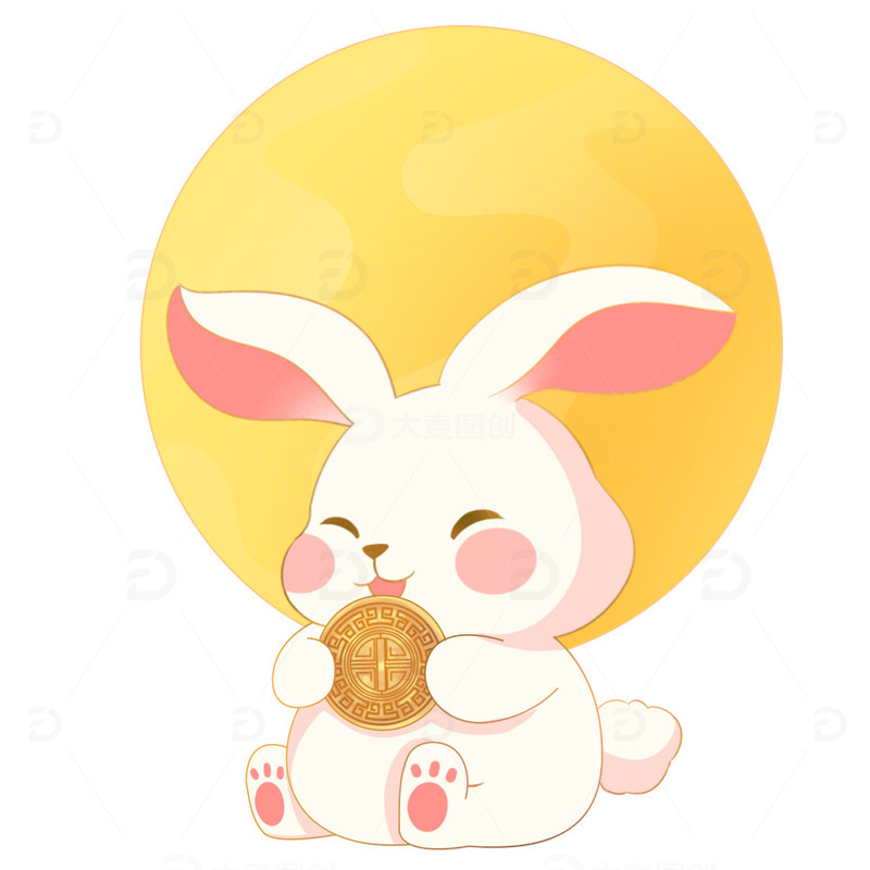 源文件下载【趣麦麦图】中秋佳节兔子吃月饼元素