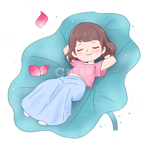 源文件下载【趣麦麦图】处暑荷叶上休息的人