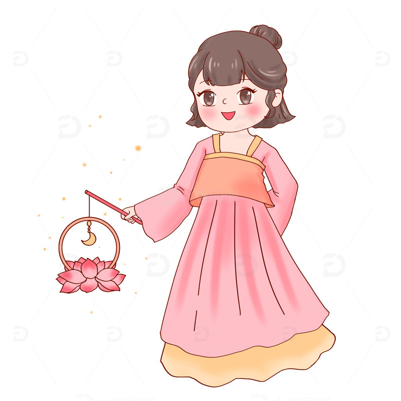 源文件下载【趣麦麦图】中秋节手提荷花灯人物
