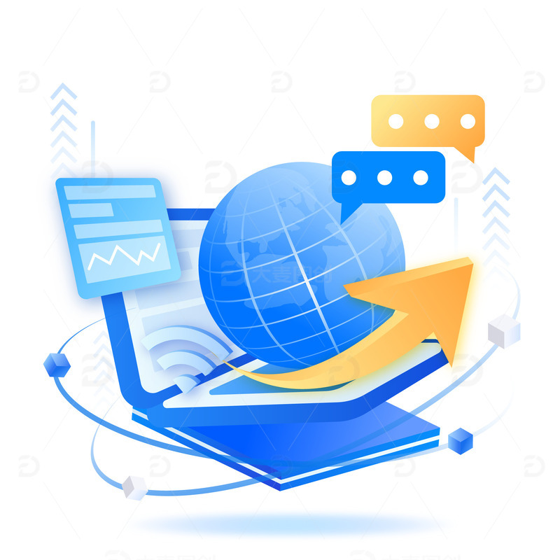 源文件下载【趣麦麦图】蓝色2.5D商务互联网笔记本几何装饰元素