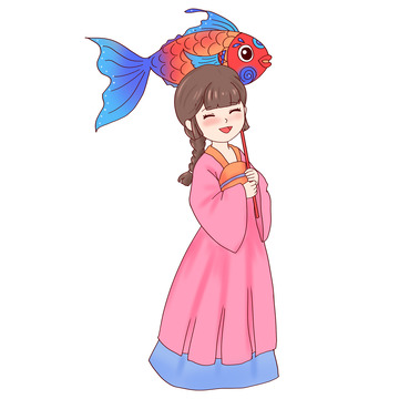 中秋节举花灯鱼灯人物