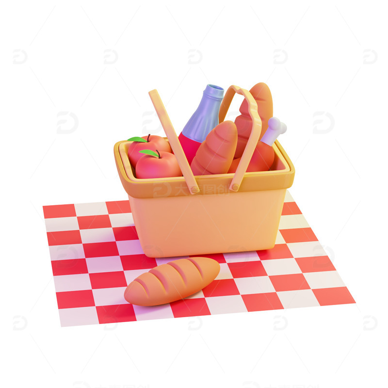 源文件下载【趣麦麦图】卡通食物篮筐毯子户外露营野餐篮子