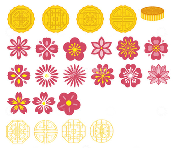 源文件下载【趣麦麦图】中国风 素材元素月饼花朵窗户花纹