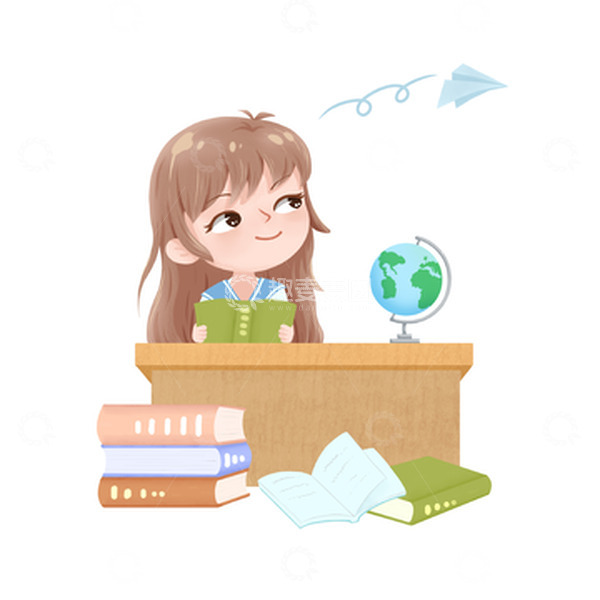 源文件下载【趣麦麦图】开学季读书地球仪纸飞机书籍