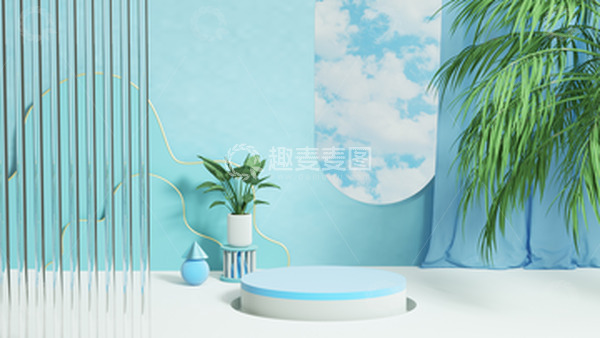 源文件下载【趣麦麦图】C4D蓝色展台背景