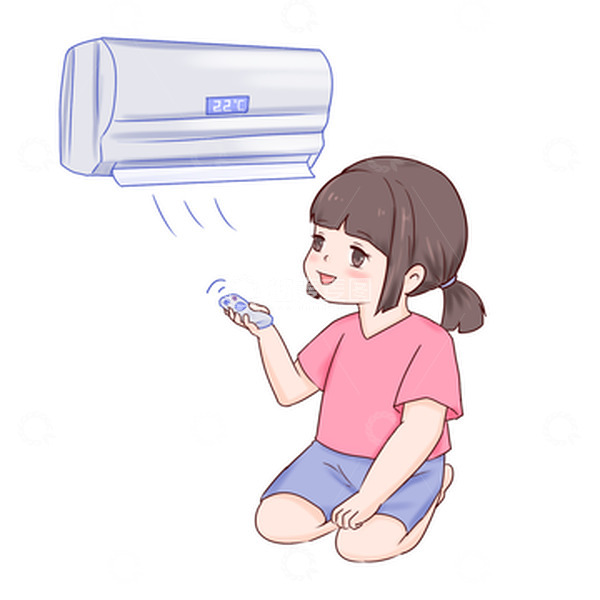 源文件下载【趣麦麦图】-处暑避暑人物开空调