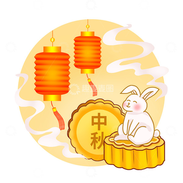 源文件下载【趣麦麦图】中秋月饼玉兔赏花灯