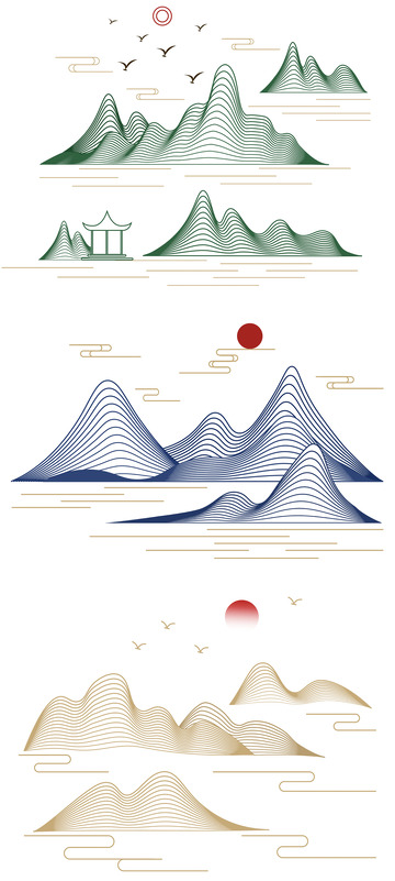 中式线条山水场景元素