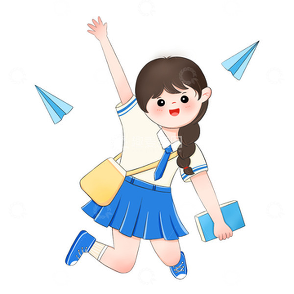 源文件下载【趣麦麦图】开学季女孩跳跃插画元素