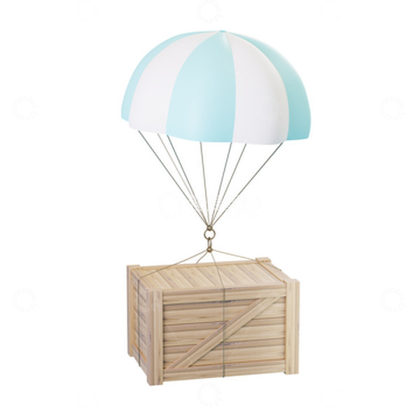 源文件下载【趣麦麦图】3D立体降落伞木箱集装箱