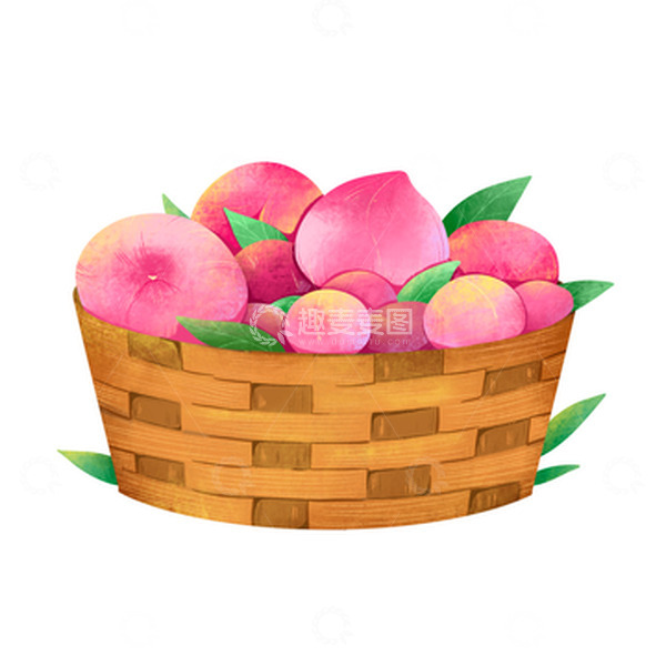 源文件下载【趣麦麦图】手绘竹筐一筐桃子水果插画可爱元素