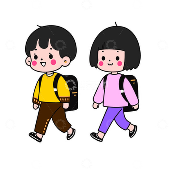 源文件下载【趣麦麦图】-开学季去上学的男孩和女孩