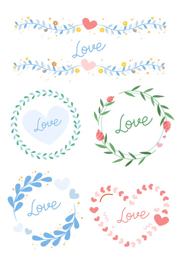 卡通浪漫植物爱心贺卡线条装饰分割线边框