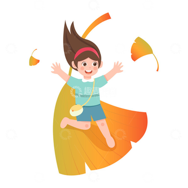 源文件下载【趣麦麦图】处暑节气乘着银杏叶的小女孩