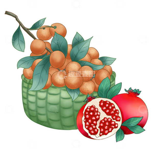 源文件下载【趣麦麦图】处暑收获吉祥果石榴龙眼