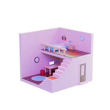 3D立体卡通小屋房间卧室模型