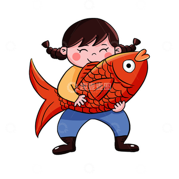 源文件下载【趣麦麦图】新年春节抱锦鲤女孩