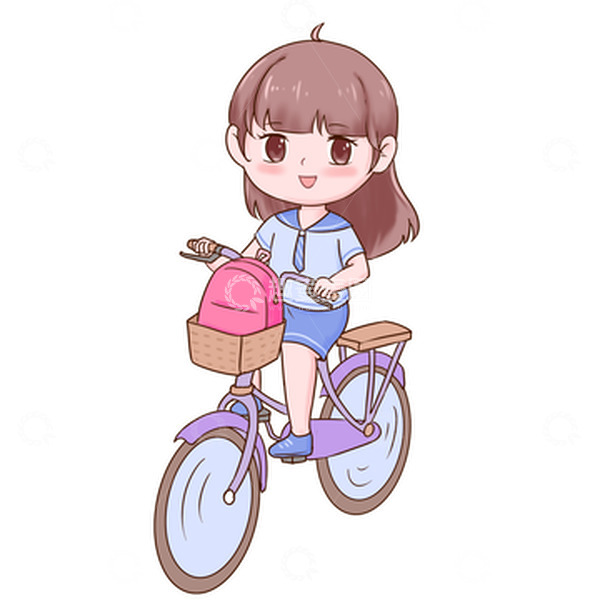 源文件下载【趣麦麦图】开学季骑自行车上学